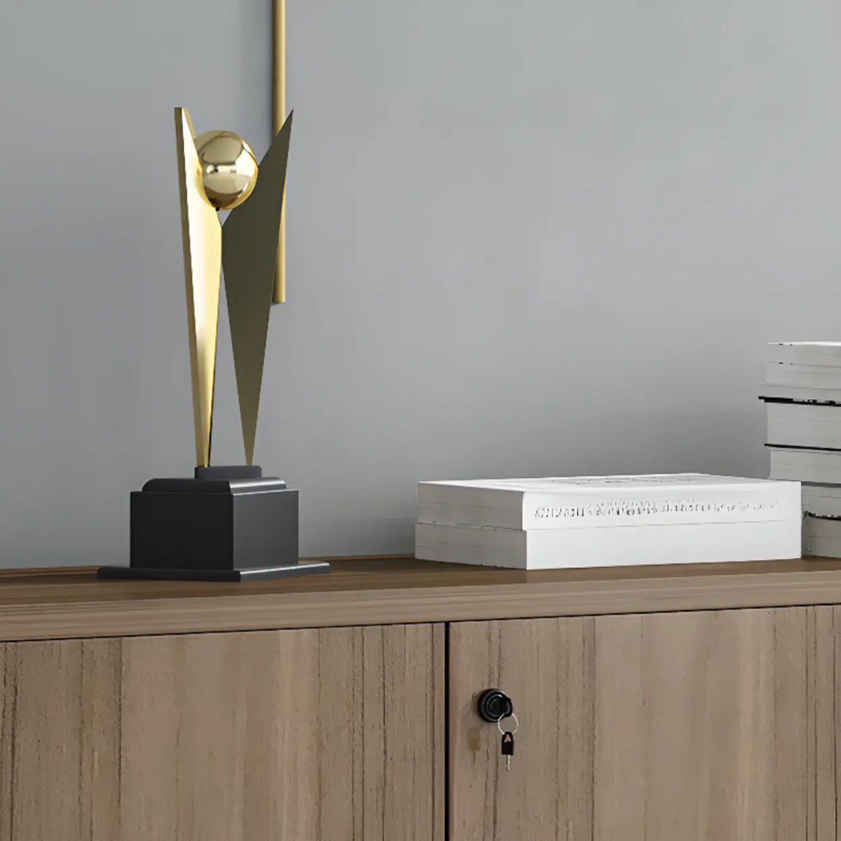 Walnut Finish Wooden Lateral Cabinet with Key Lock Image - 4