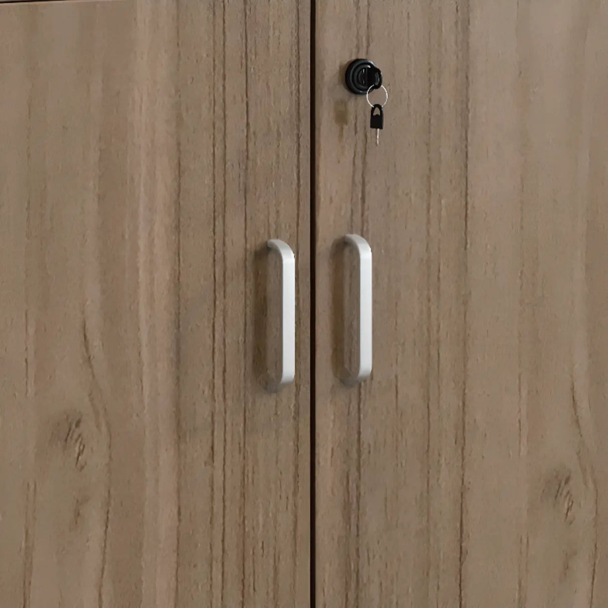 Walnut Finish Wooden Lateral Cabinet with Key Lock Image - 8
