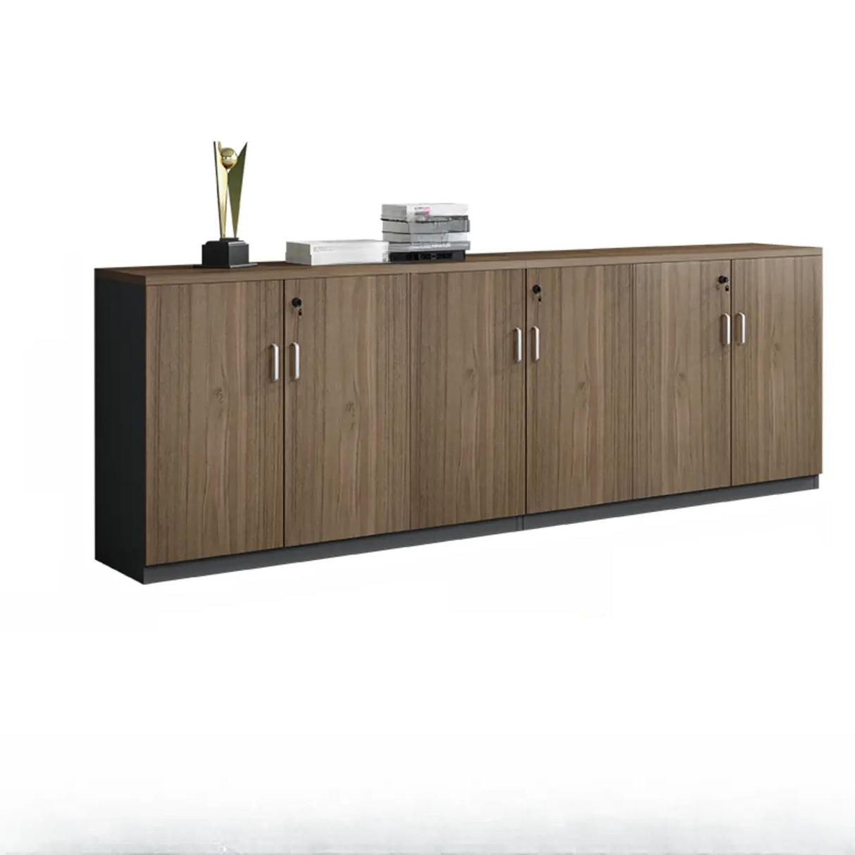 Walnut Finish Wooden Lateral Cabinet with Key Lock Image - 9