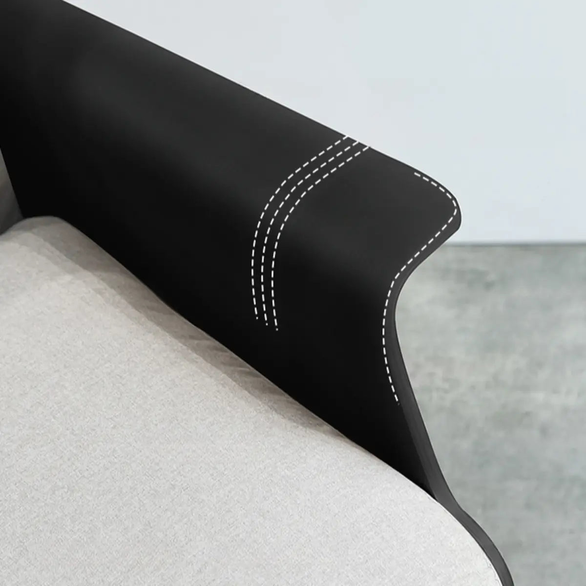 Walnut Oak Four Legs Linen Cushion Back Lounge Chair Image - 11