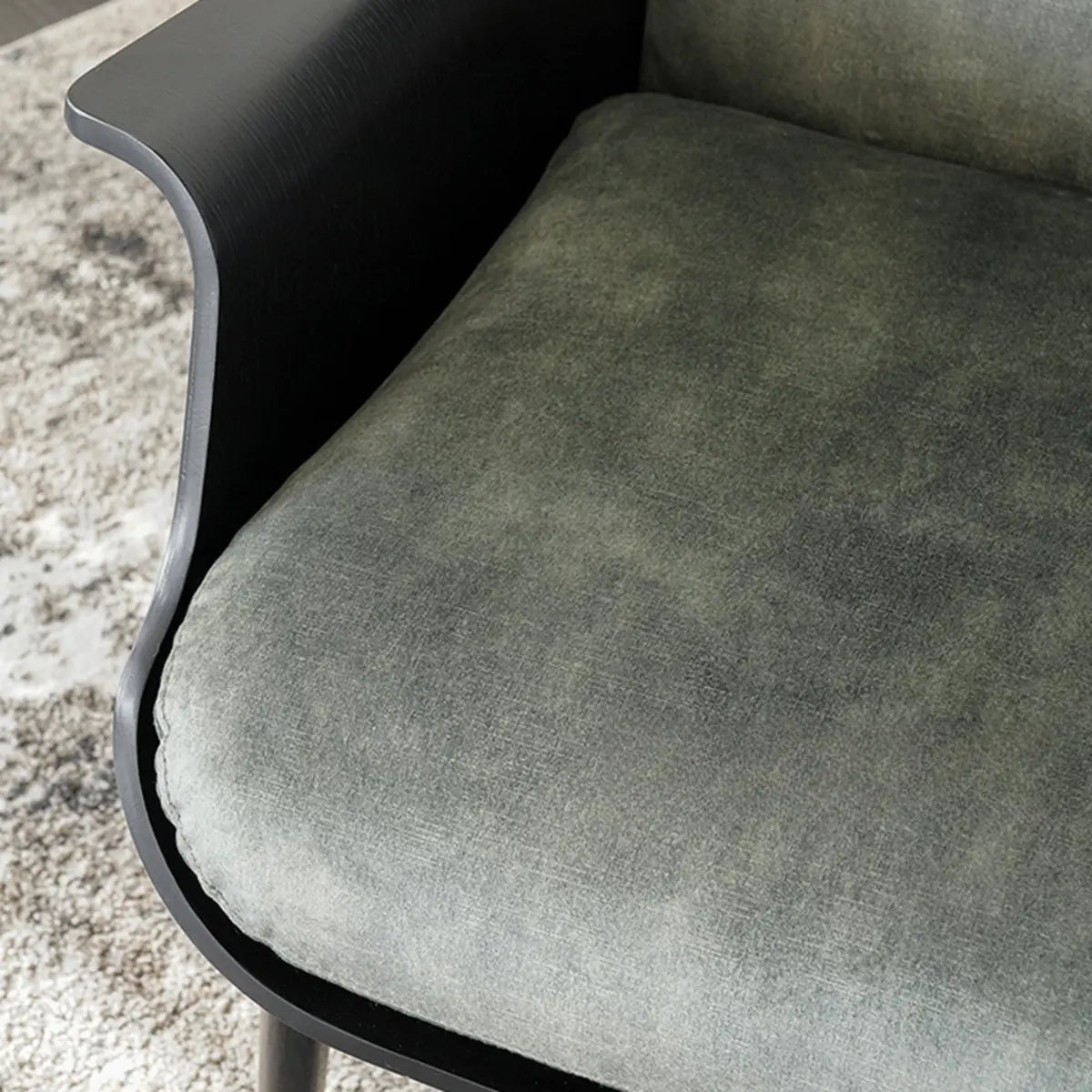 Walnut Oak Four Legs Linen Cushion Back Lounge Chair Image - 14