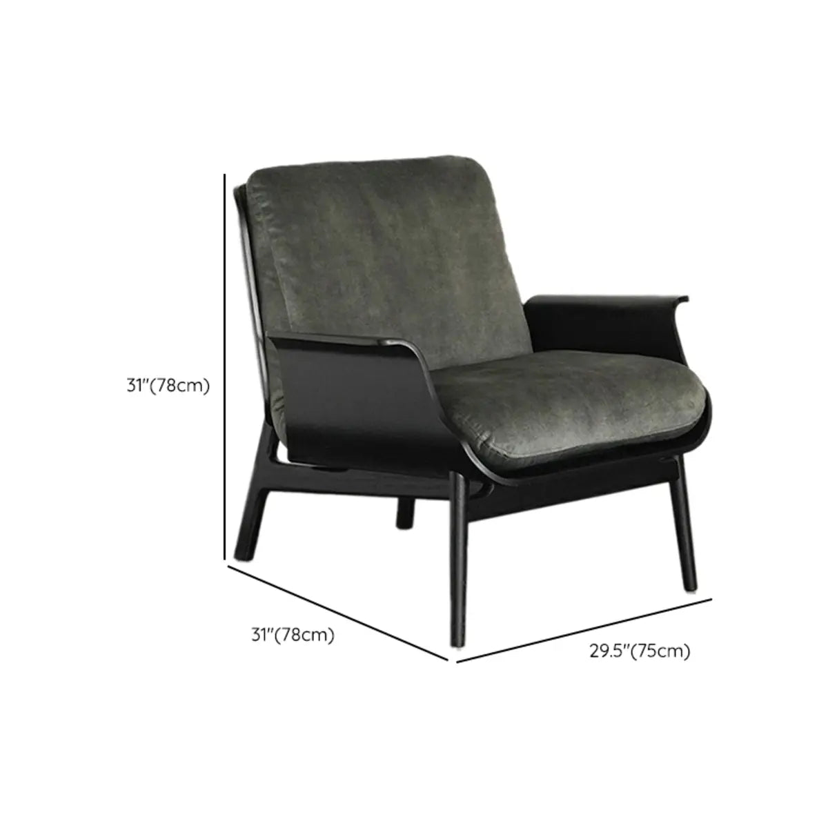 Walnut Oak Four Legs Linen Cushion Back Lounge Chair Image - 20