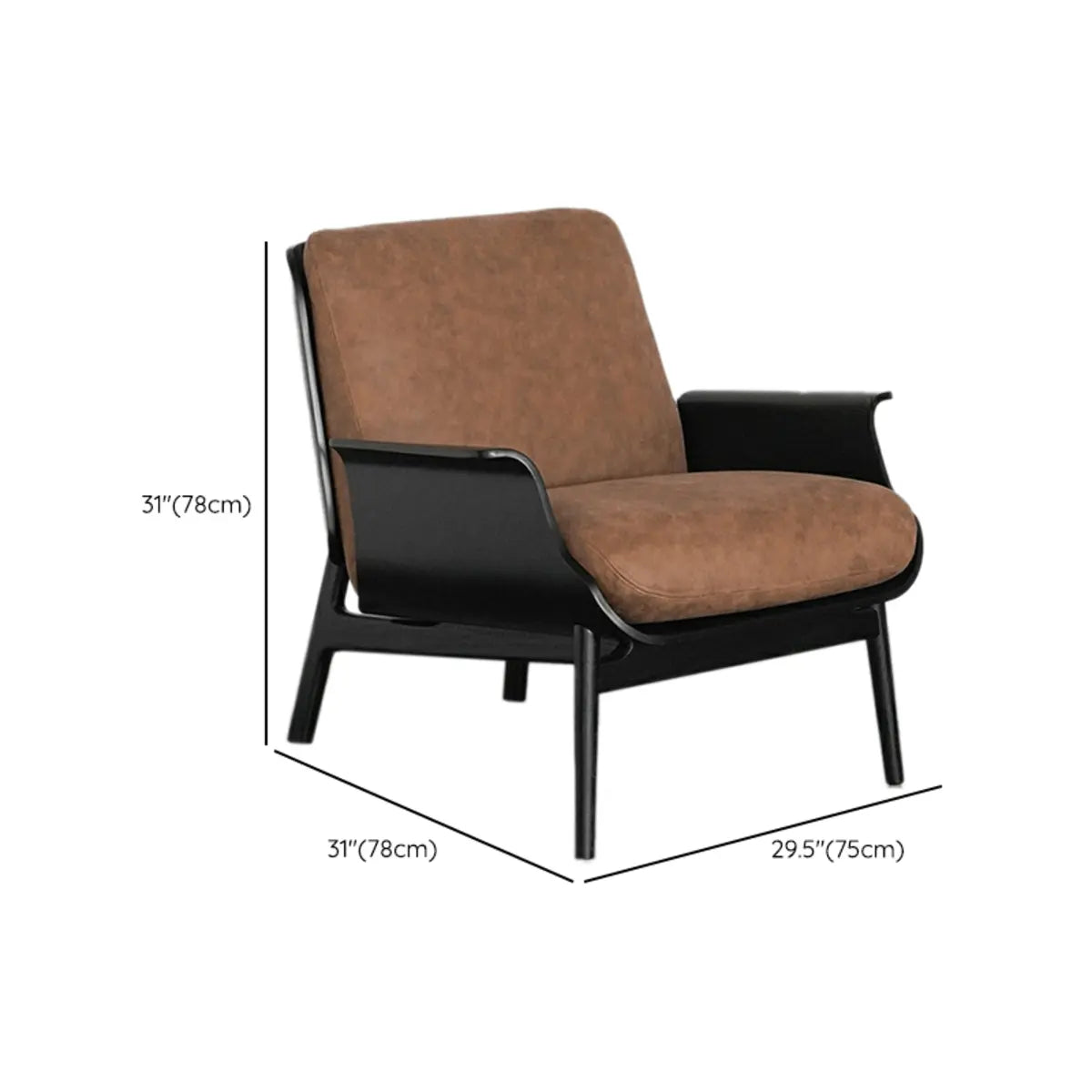 Walnut Oak Four Legs Linen Cushion Back Lounge Chair Image - 21