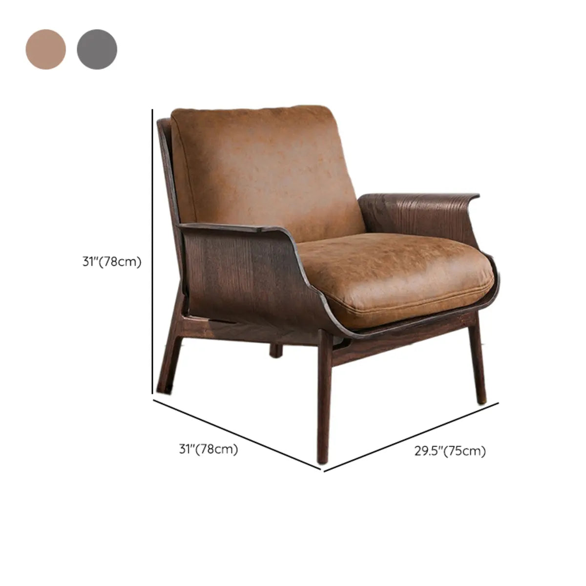 Walnut Oak Four Legs Linen Cushion Back Lounge Chair Image - 23