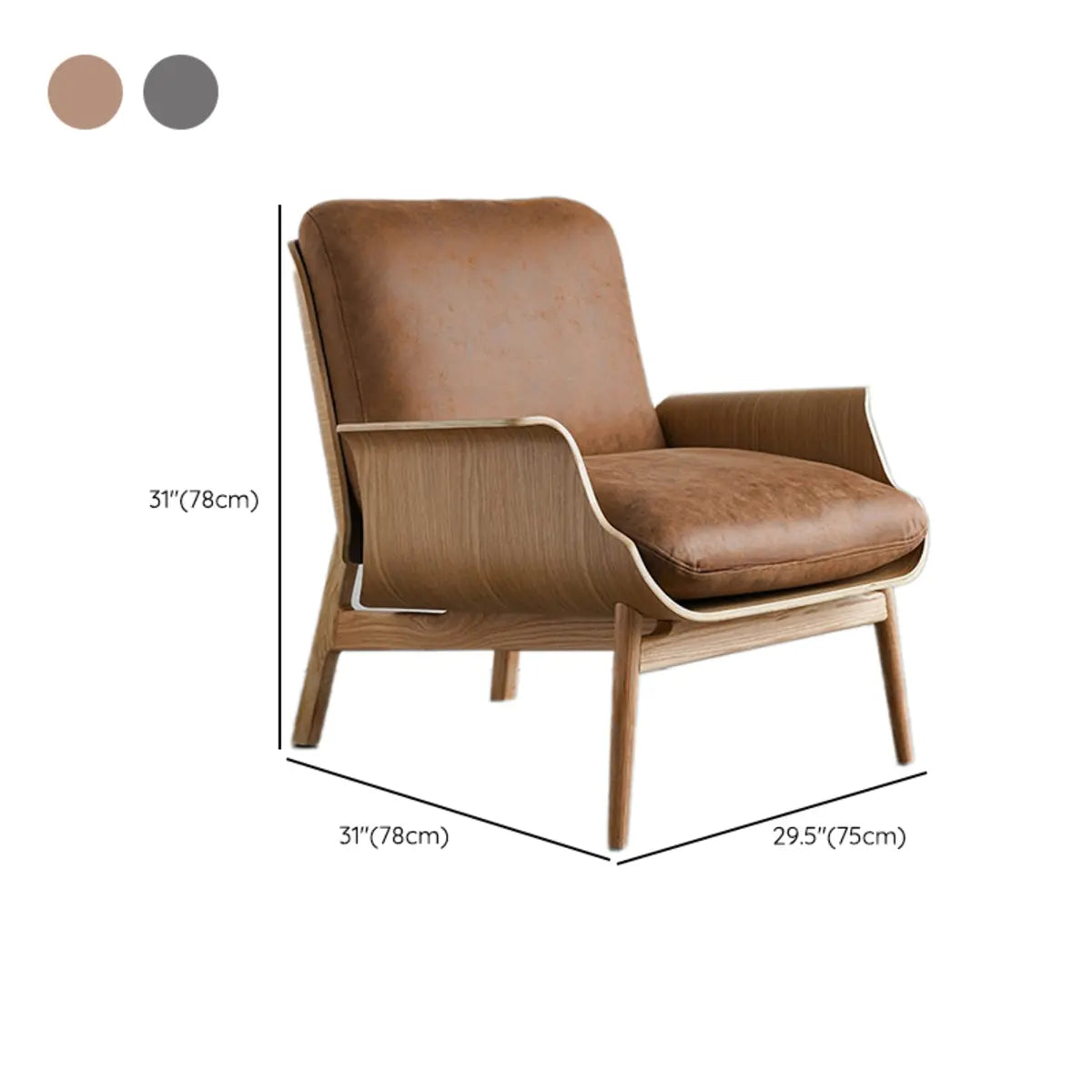 Walnut Oak Four Legs Linen Cushion Back Lounge Chair Image - 25