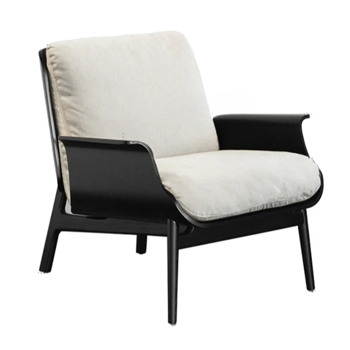 Walnut Oak Four Legs Linen Cushion Back Lounge Chair Image - 8