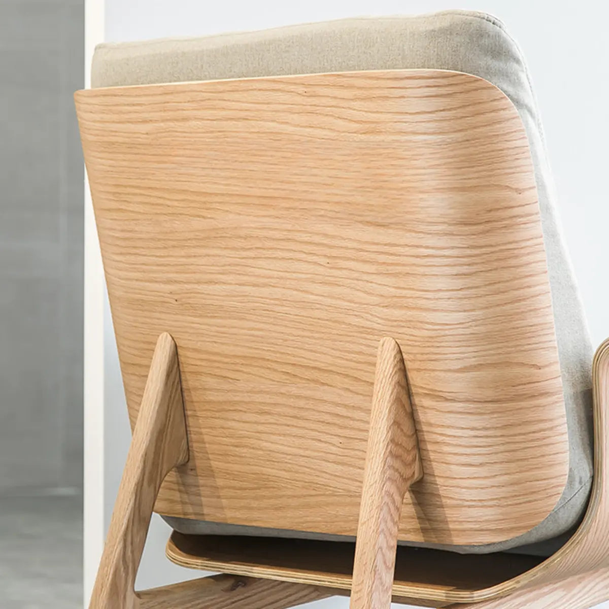 Walnut Oak Four Legs Linen Cushion Back Lounge Chair Image - 9