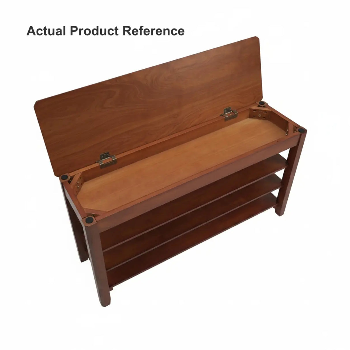 Walnut Rubber Wood Shoe Storage Bench with Adjustable Shelves Image - 5