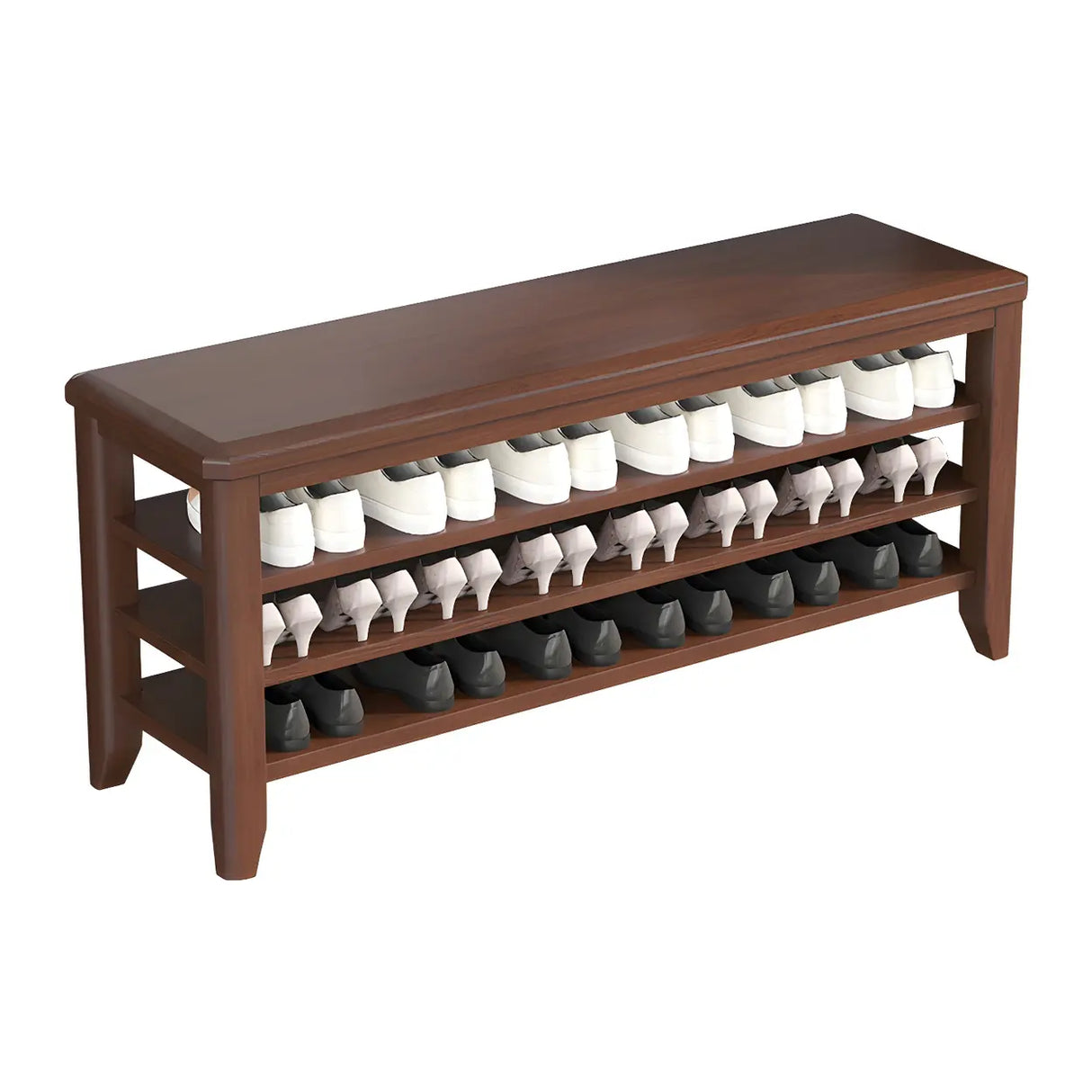 Walnut Rubberwood Entryway Bench with Shoe Storage Image - 10