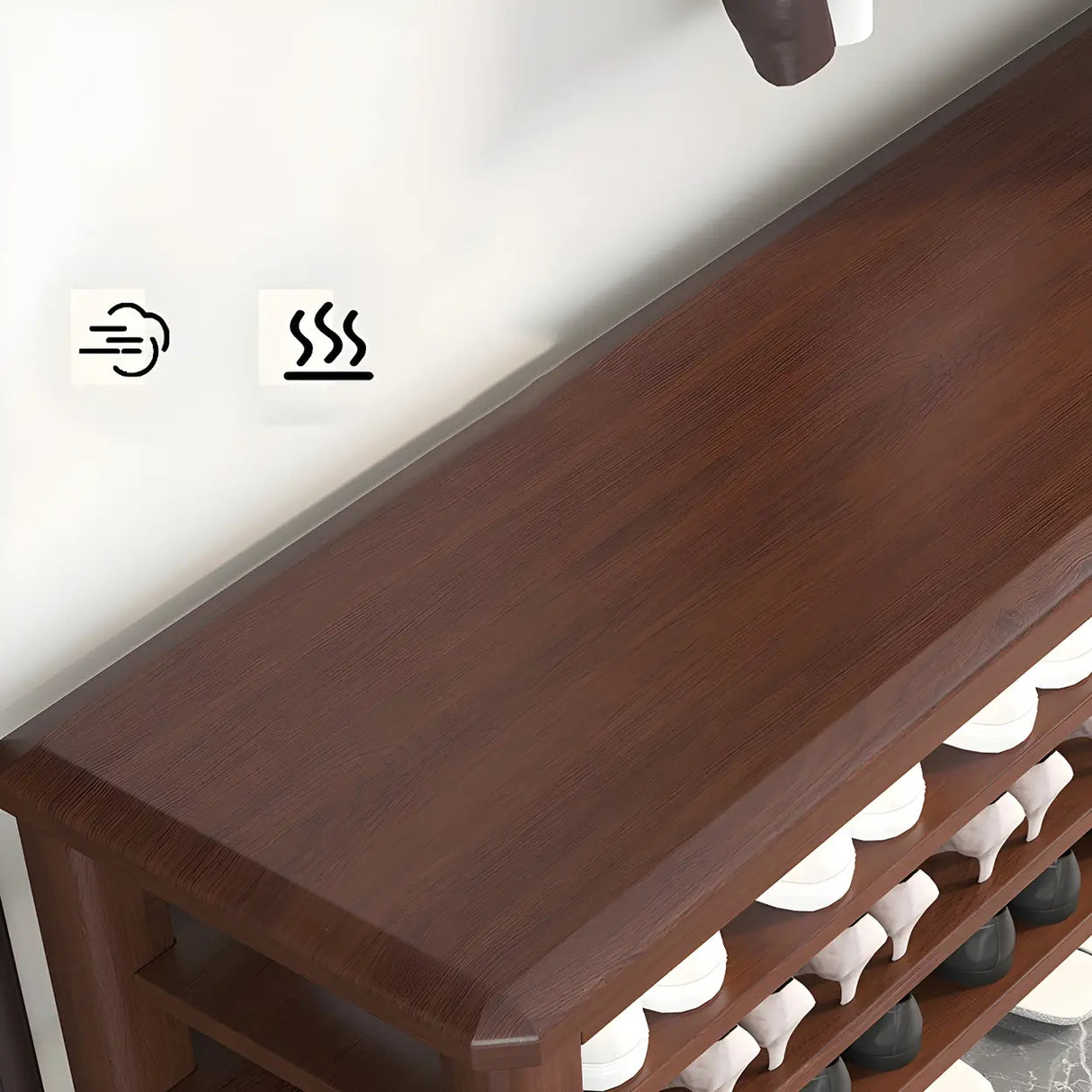 Walnut Rubberwood Entryway Bench with Shoe Storage Image - 12