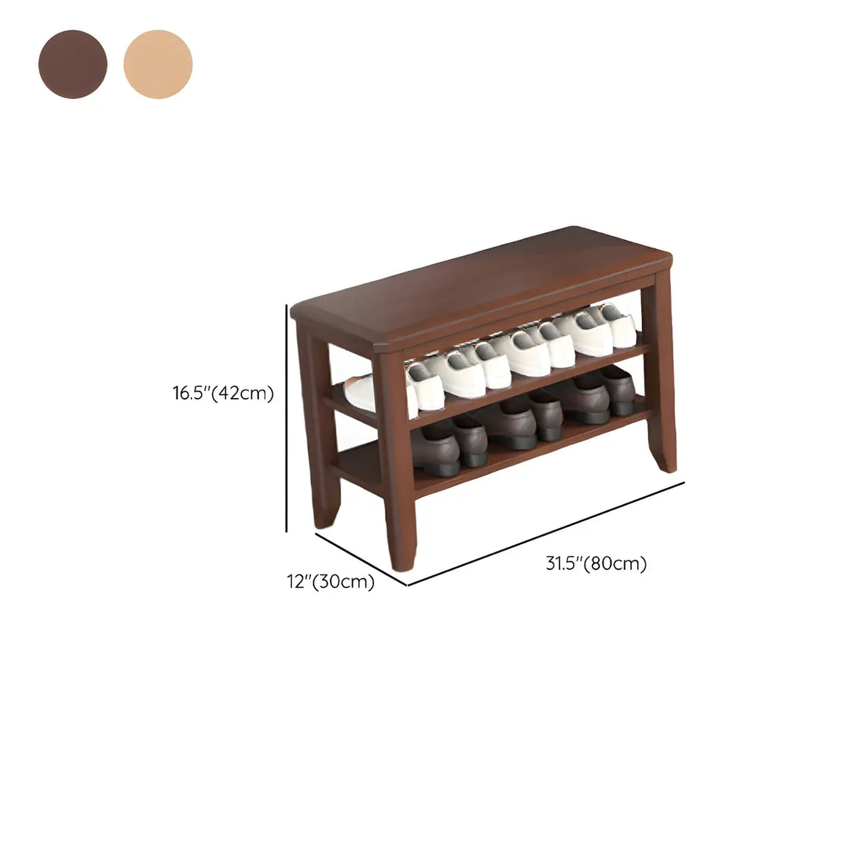 Walnut Rubberwood Entryway Bench with Shoe Storage Image - 28