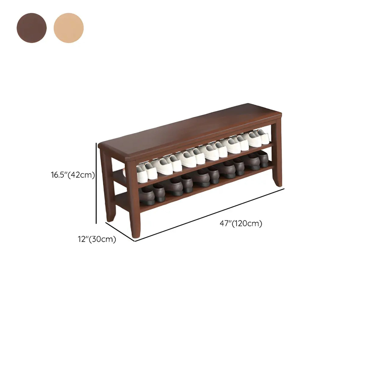 Walnut Rubberwood Entryway Bench with Shoe Storage Image - 30