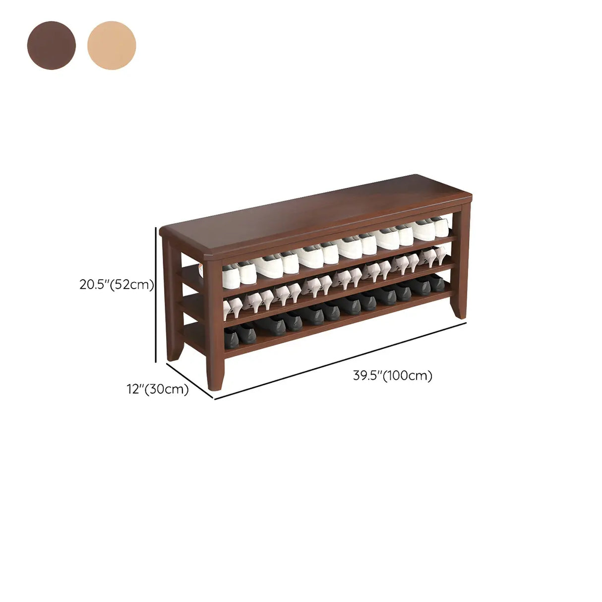 Walnut Rubberwood Entryway Bench with Shoe Storage Image - 33