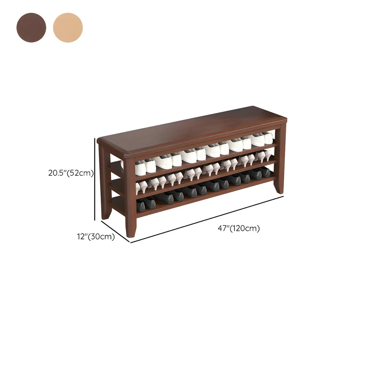Walnut Rubberwood Entryway Bench with Shoe Storage Image - 34