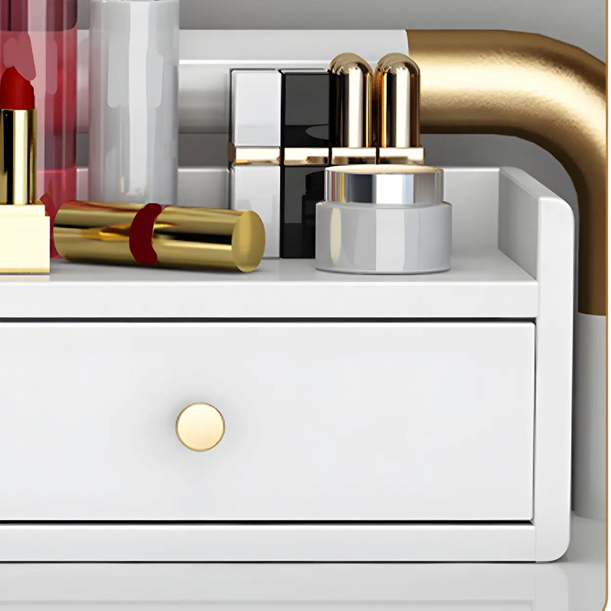 Walnut Rubberwood Makeup Vanity with Drawers and Mirror Image - 11