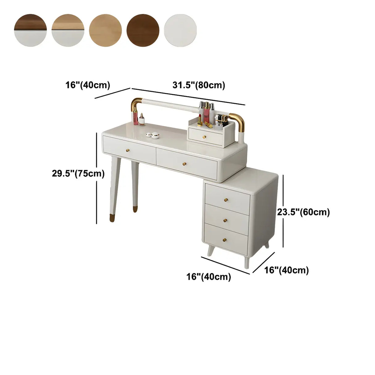 Walnut Rubberwood Makeup Vanity with Drawers and Mirror Image - 15
