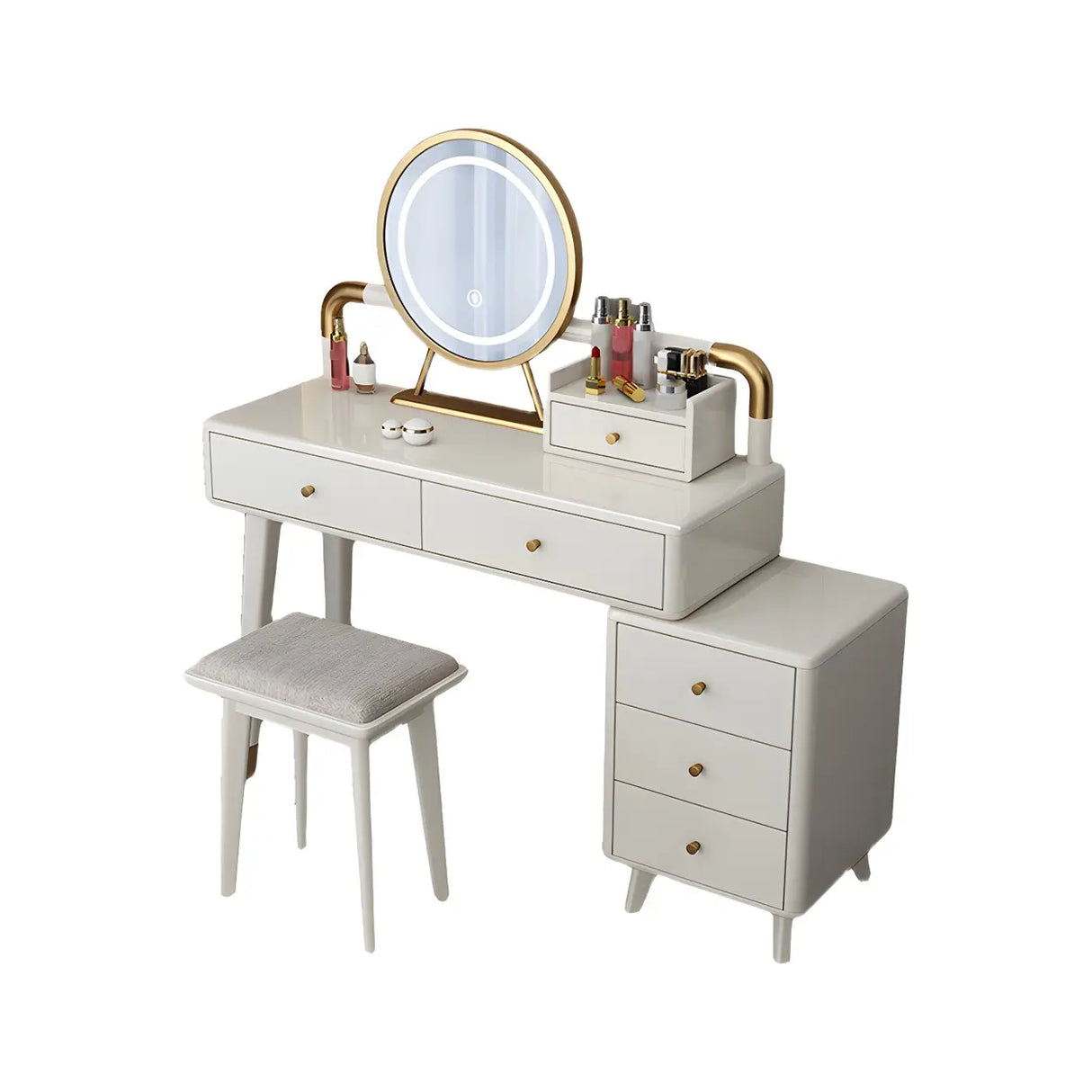 Walnut Rubberwood Makeup Vanity with Drawers and Mirror Image - 7