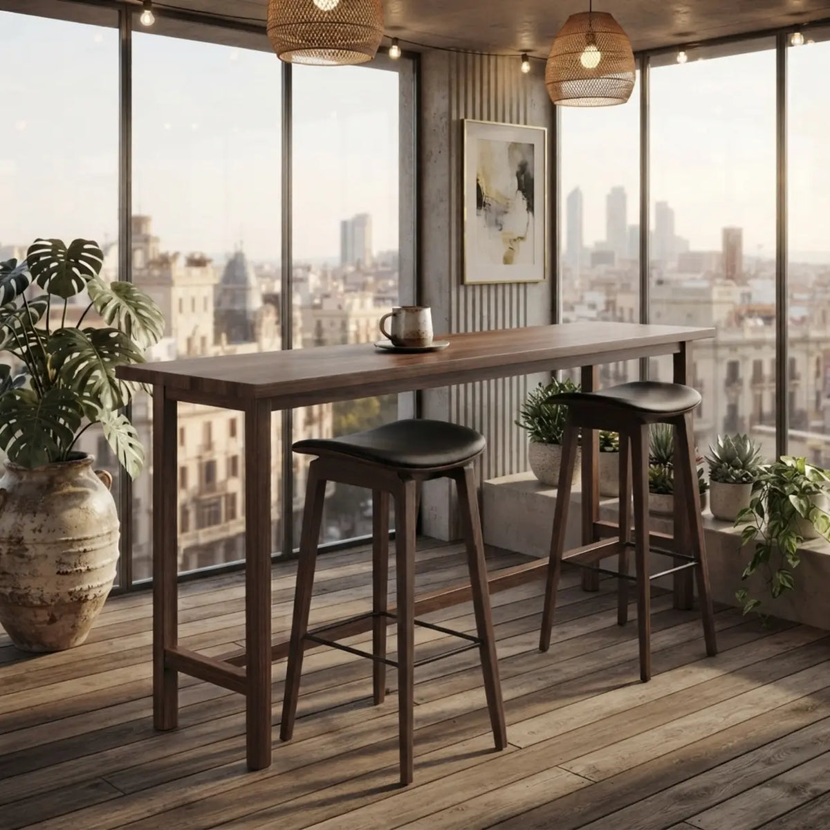 Walnut 47.2"W x 15.7"D x 41.3"H Walnut Solid Wood Narrow Rectangular Bar Table for Kitchen & Dining Image - 1