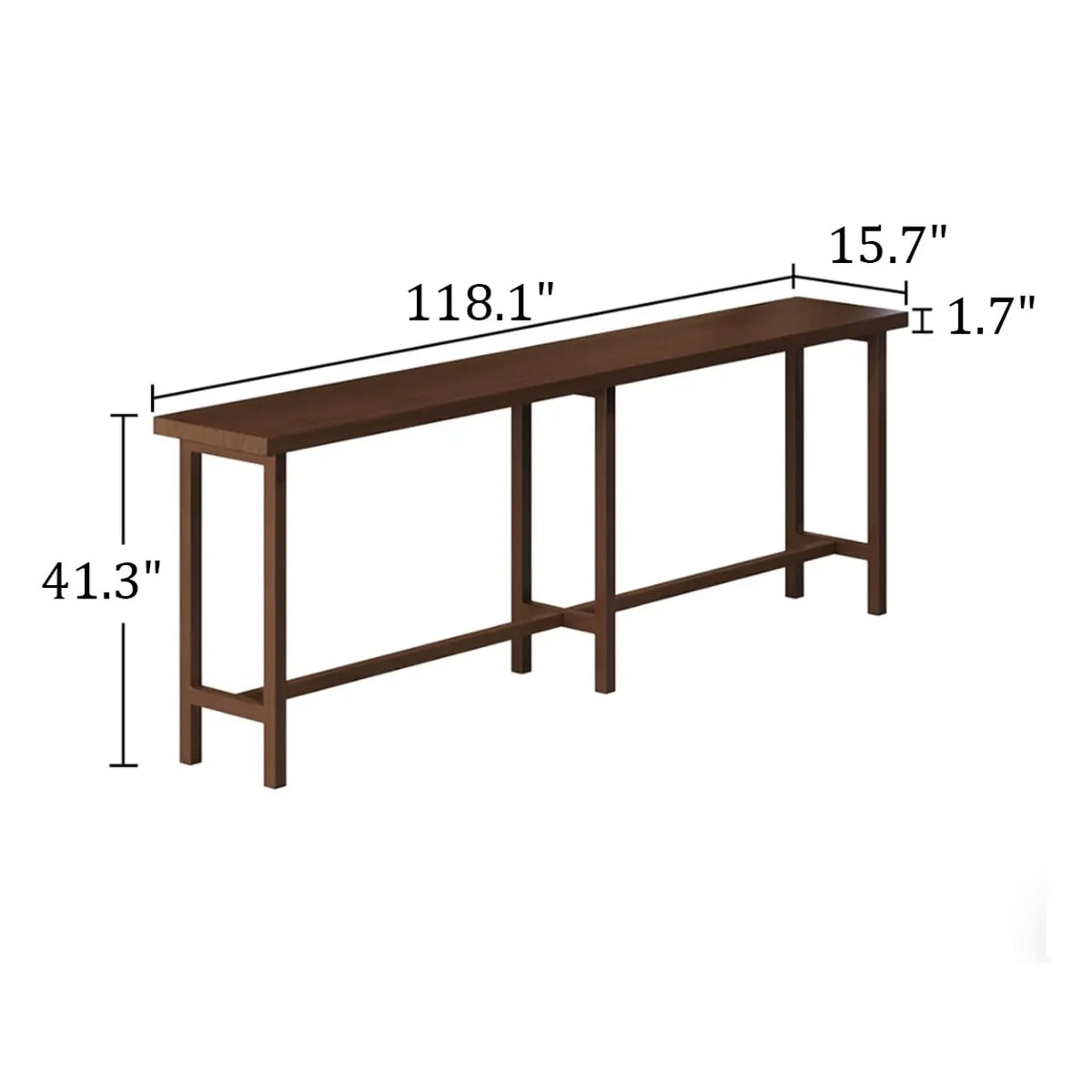 Walnut Solid Wood Narrow Rectangular Bar Table for Kitchen & Dining Image - 17