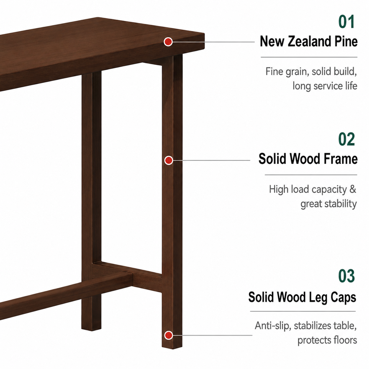 Walnut Solid Wood Narrow Rectangular Bar Table for Kitchen & Dining Image - 18