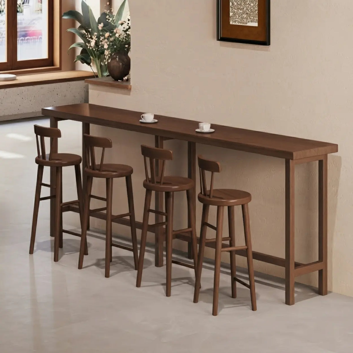 Walnut 94.4"W x 15.7"D x 41.3"H Walnut Solid Wood Narrow Rectangular Bar Table for Kitchen & Dining Image - 3