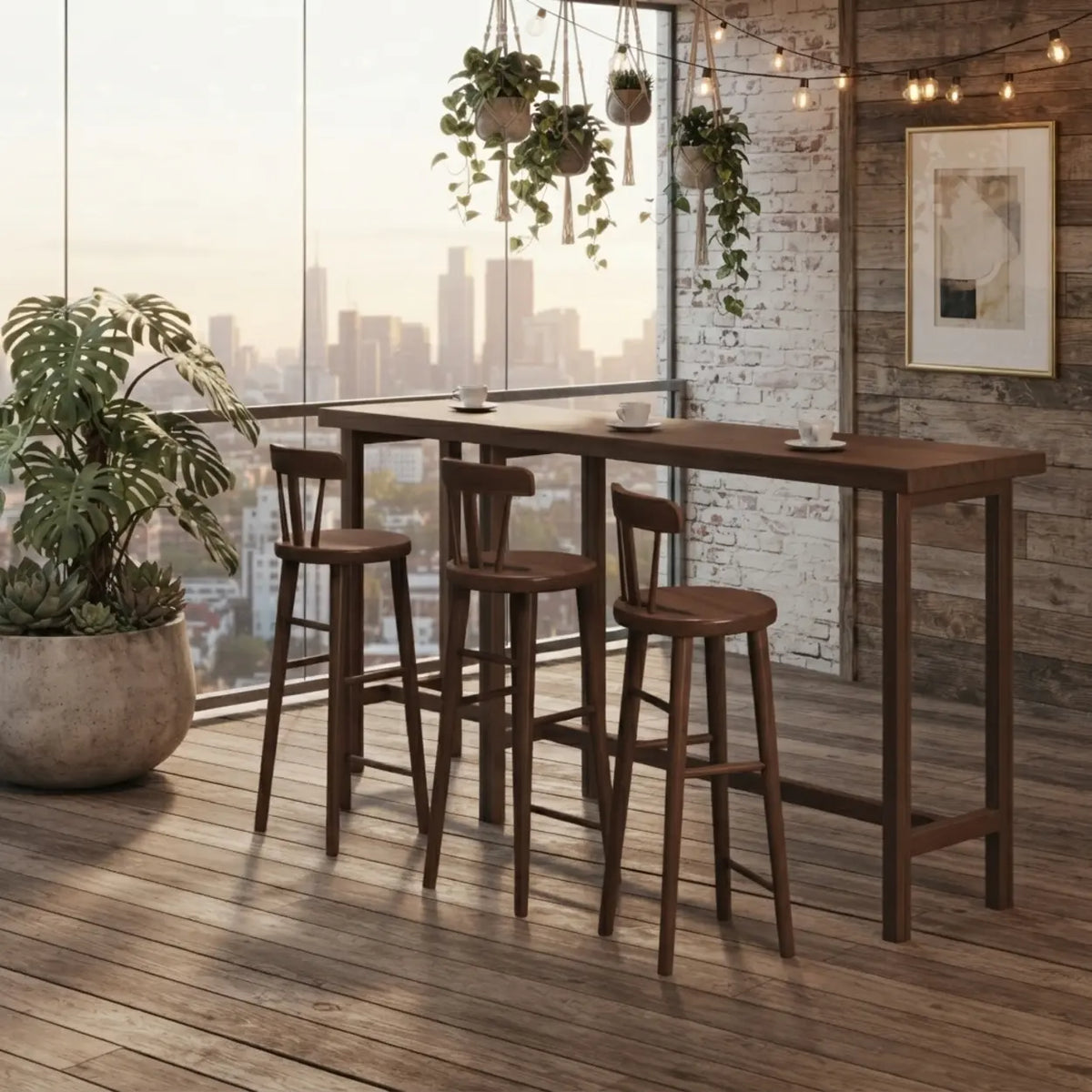 Walnut Solid Wood Narrow Rectangular Bar Table for Kitchen & Dining Image - 6