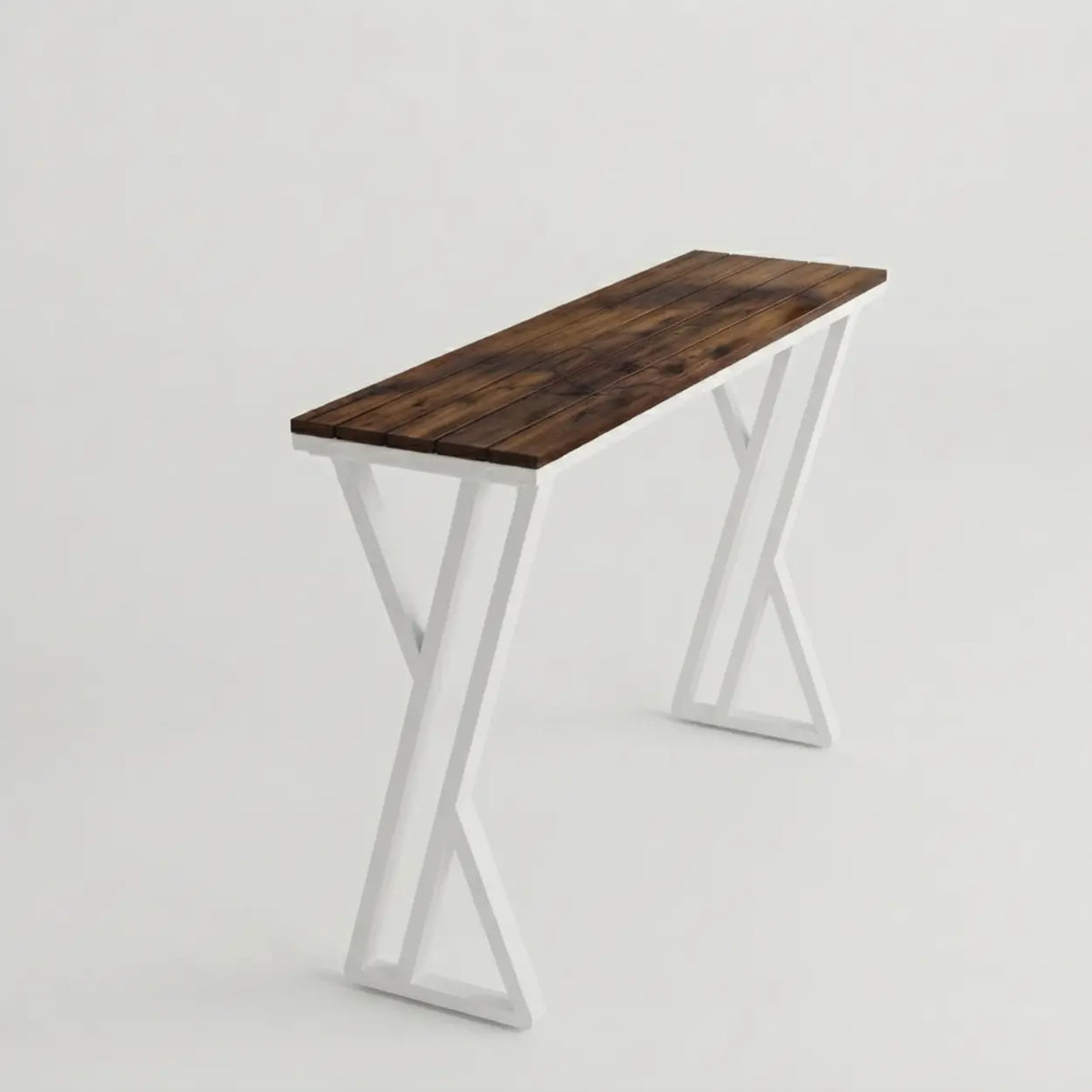 Walnut Solid Wood Rectangular Bar Table with White Metal Trestle Base Image - 2