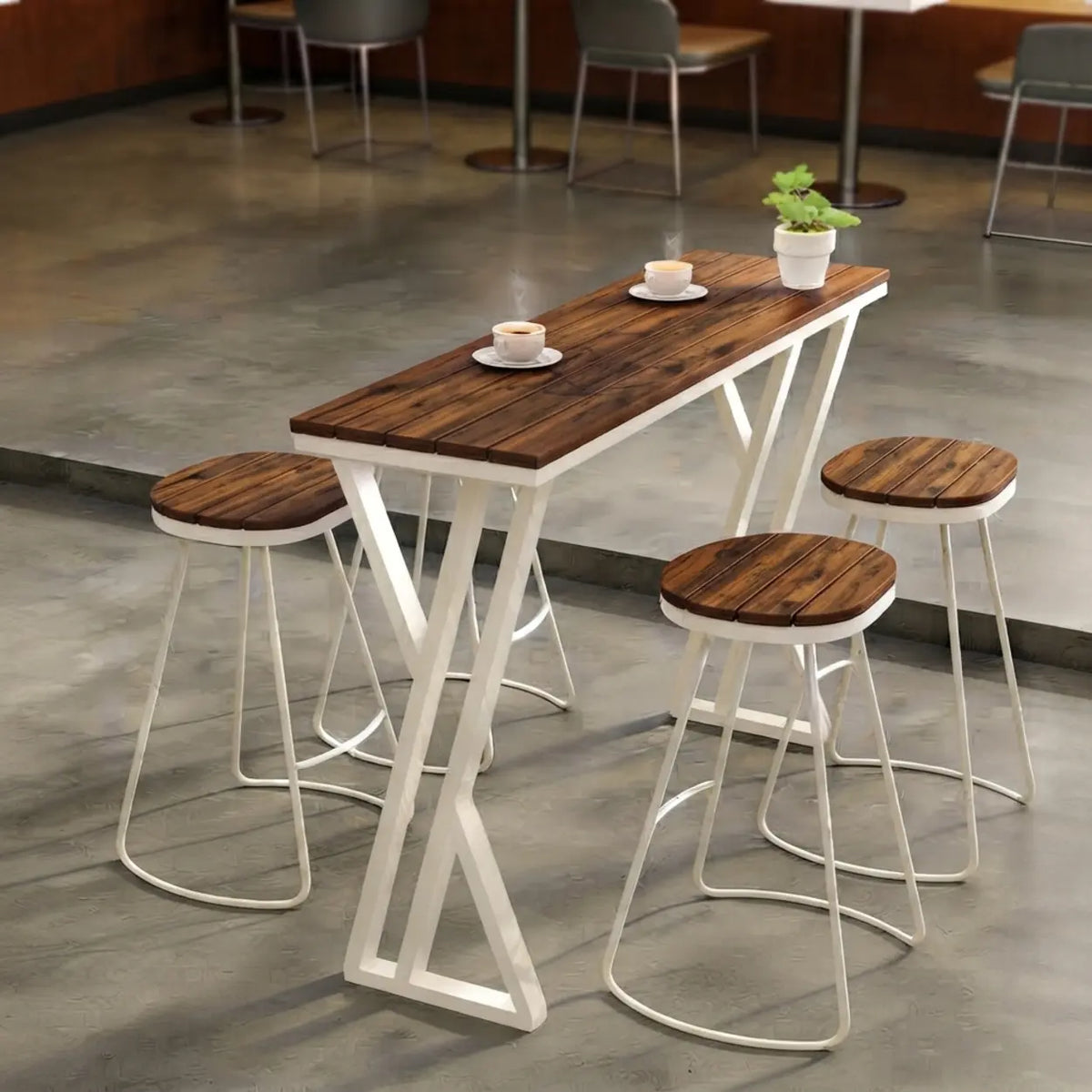Walnut 47.2"W*17.7"D*41.3"H Walnut Solid Wood Rectangular Bar Table with White Metal Trestle Base Image - 3