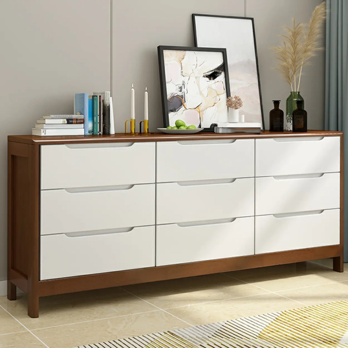 Walnut White Solid Wood Drawers Dresser for Bedroom Image - 1