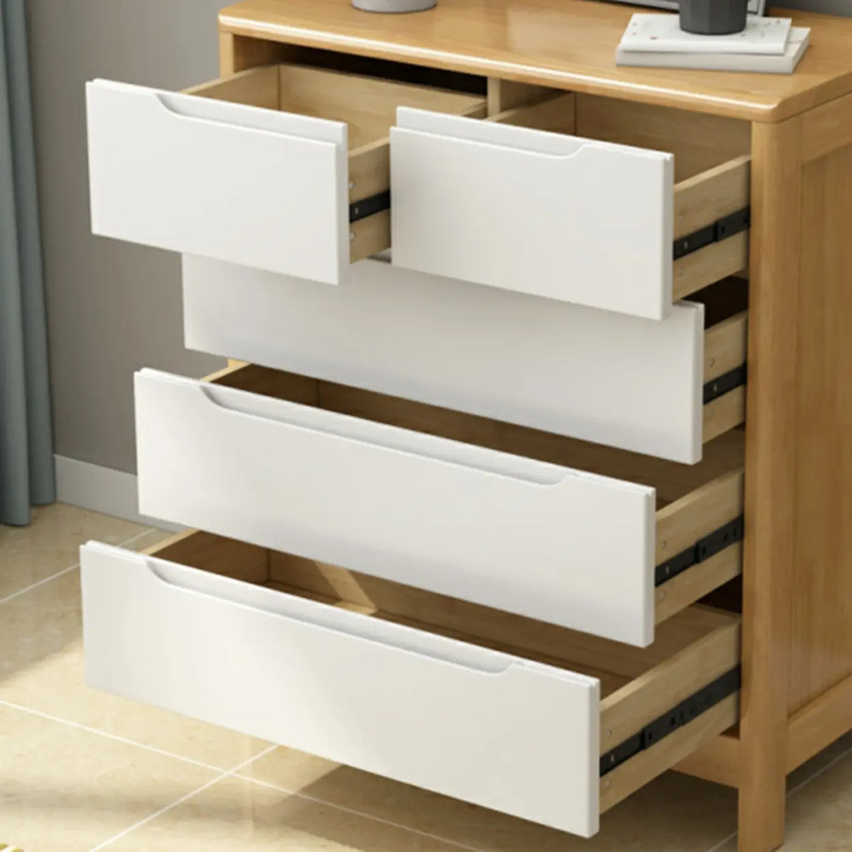 Walnut White Solid Wood Drawers Dresser for Bedroom Image - 11