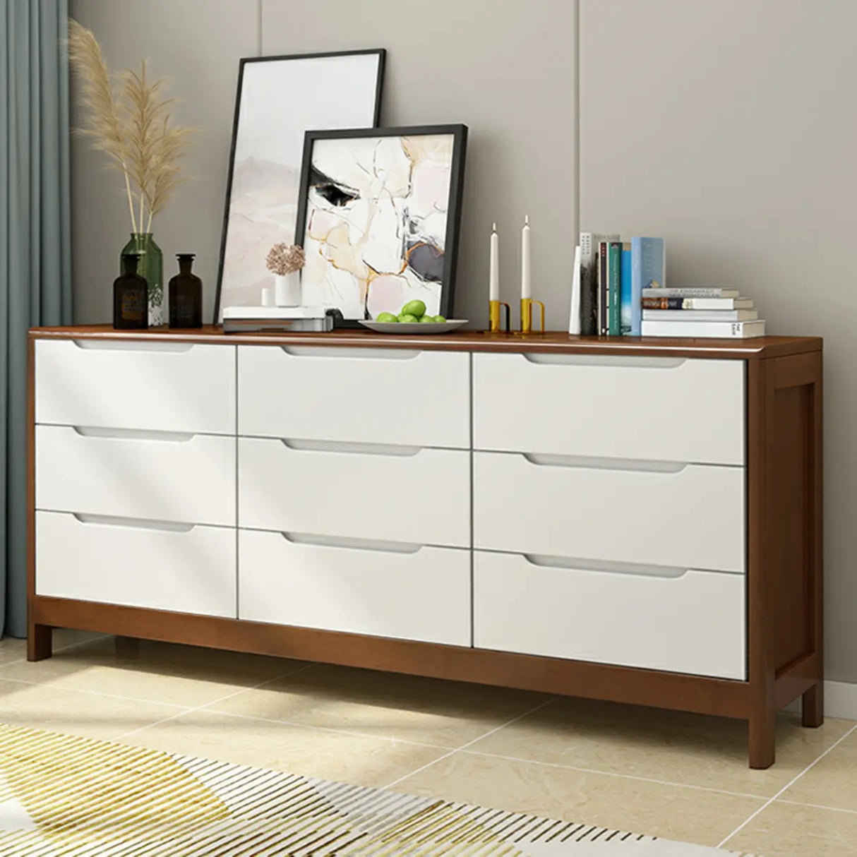 Walnut White Solid Wood Drawers Dresser for Bedroom Image - 13