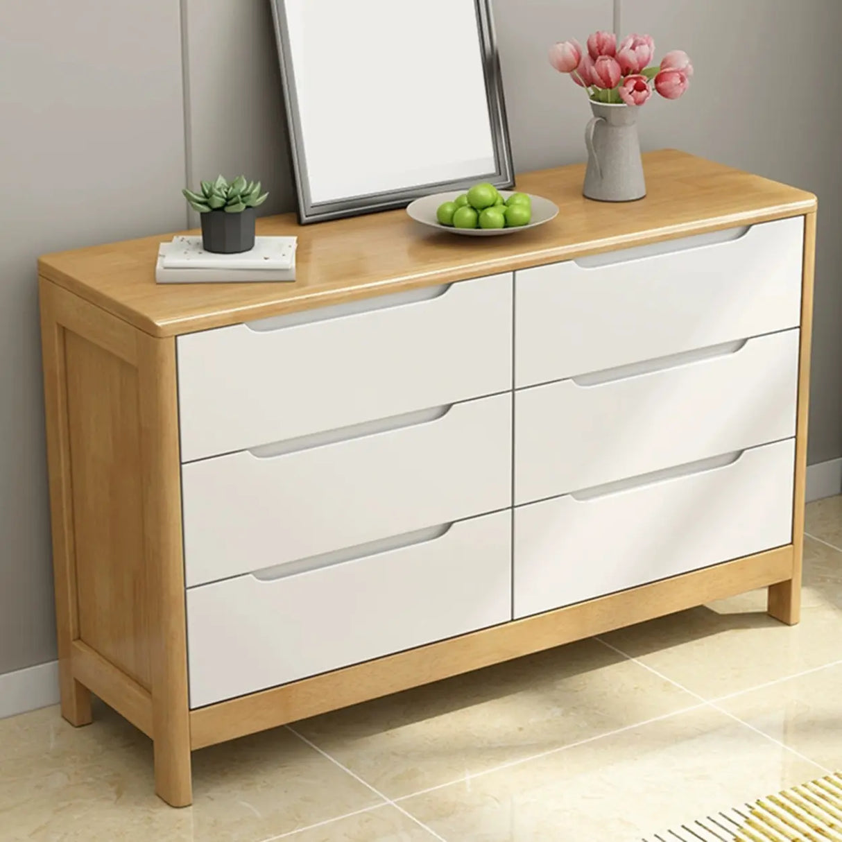 Walnut White Solid Wood Drawers Dresser for Bedroom Image - 5