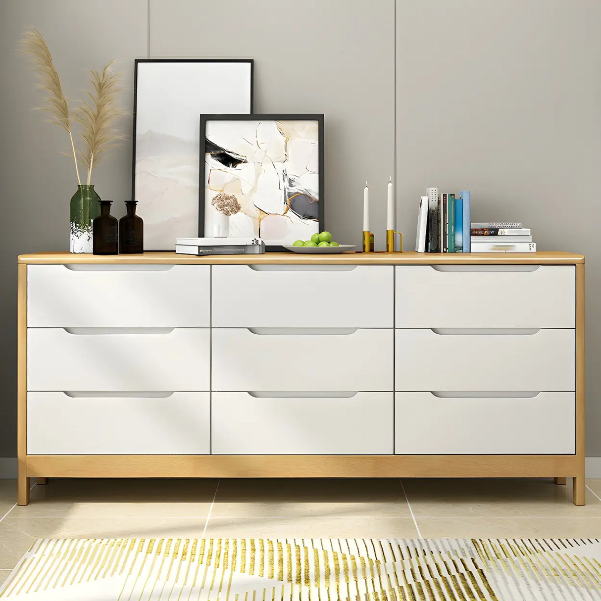Walnut White Solid Wood Drawers Dresser for Bedroom Image - 6