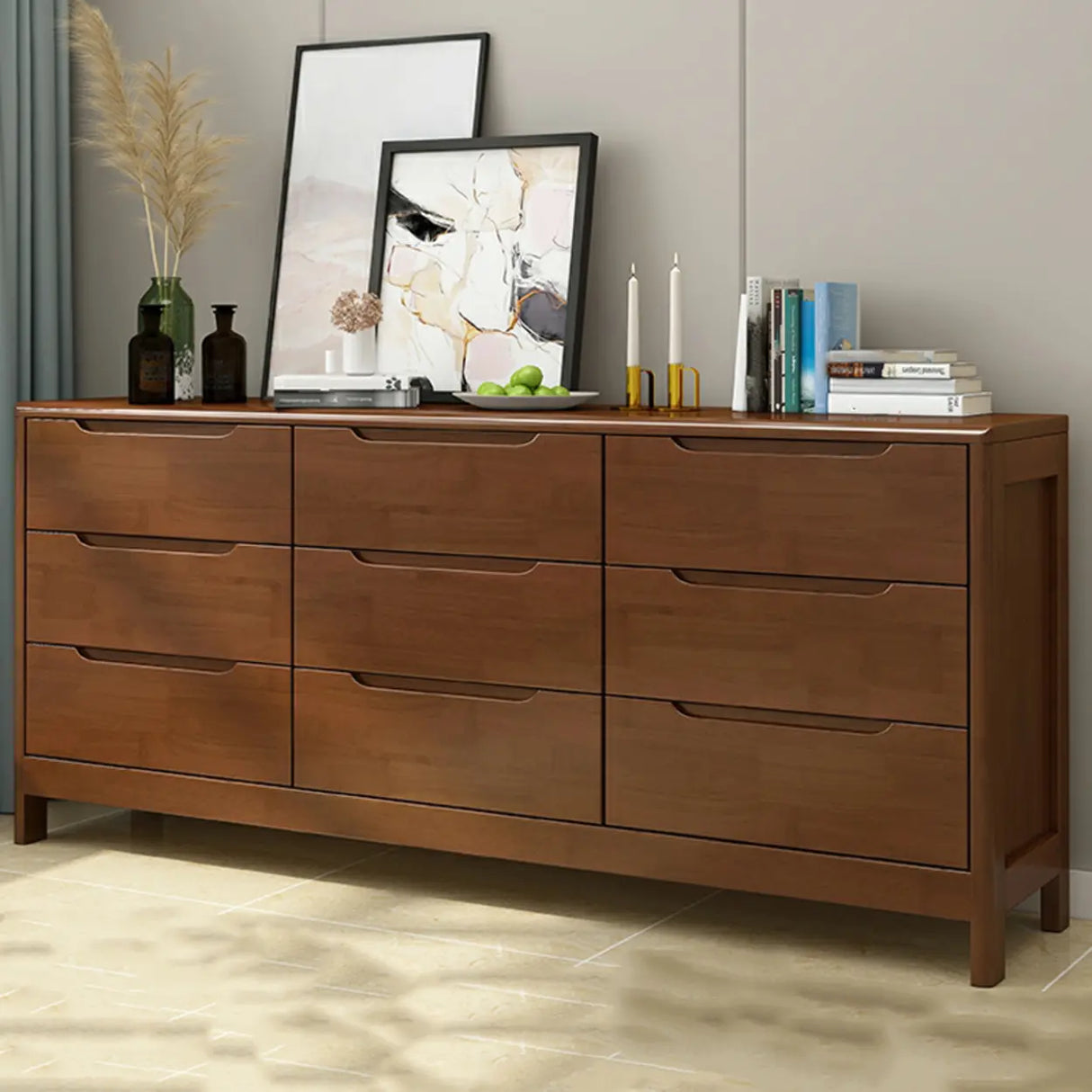 Walnut White Solid Wood Drawers Dresser for Bedroom Image - 8