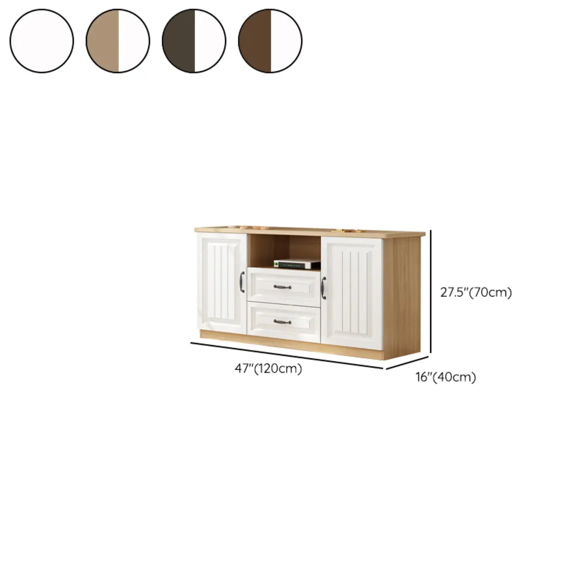 Walnut-White Wood Open Storage Rectangle TV Stand Image - 14