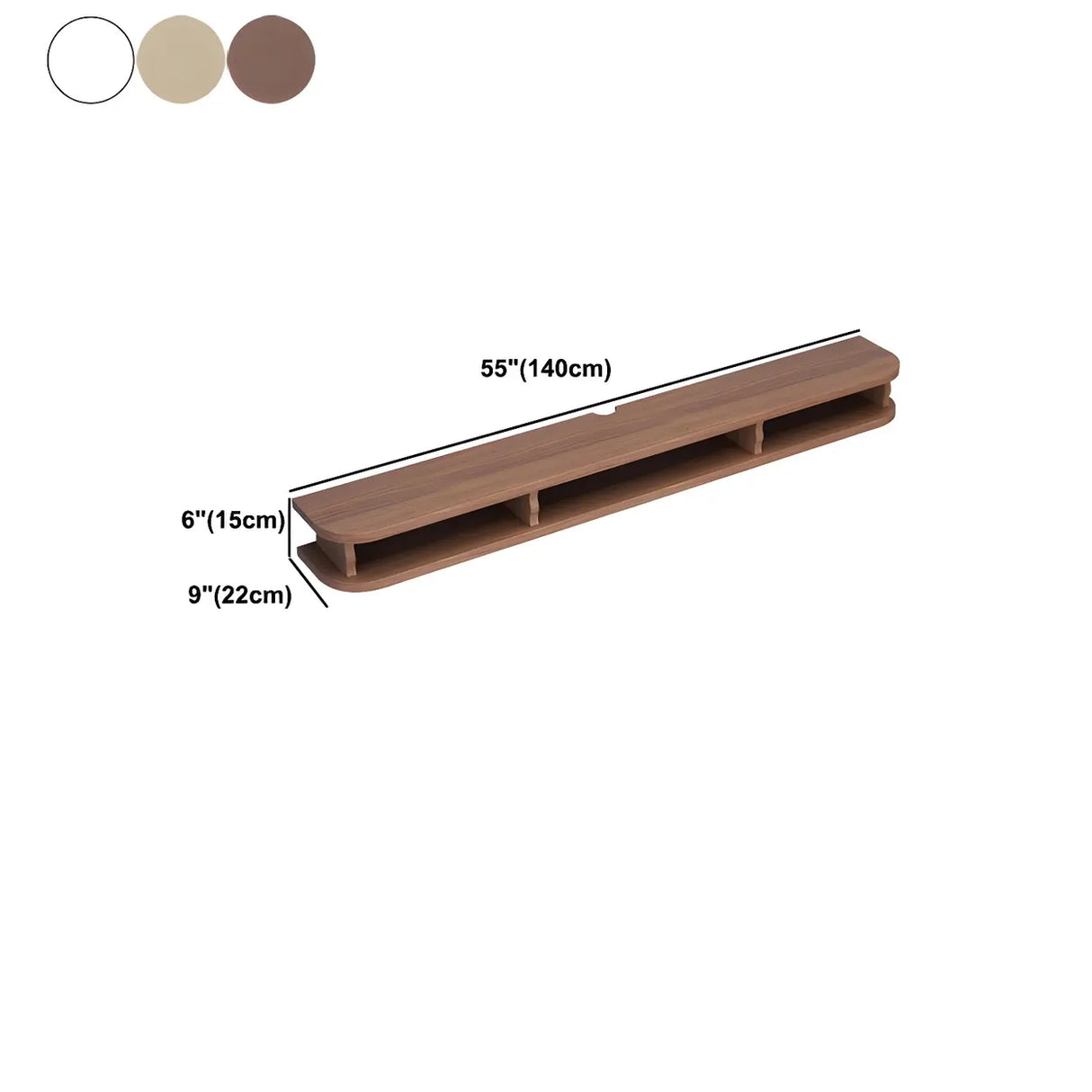 Walnut Wood Floating Mount Open Storage TV Stand Image - 22