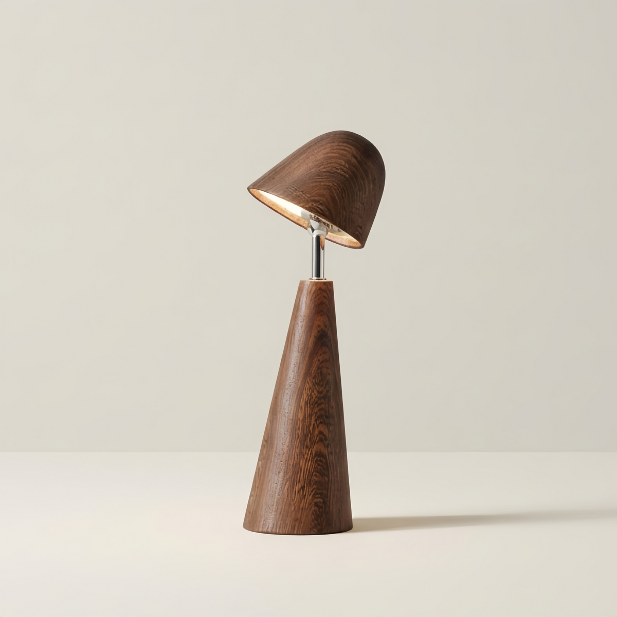 Walnut Wood Grain Ceramic Touch Dimmable LED Table Lamp Image - 1