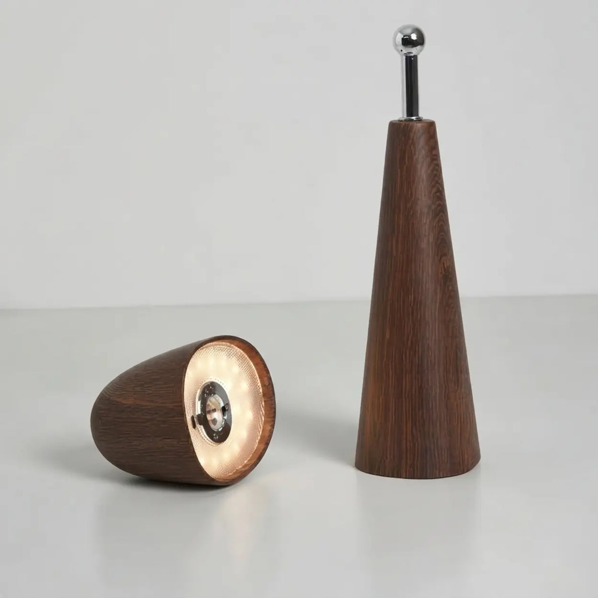 Walnut Wood Grain Ceramic Touch Dimmable LED Table Lamp Image - 10