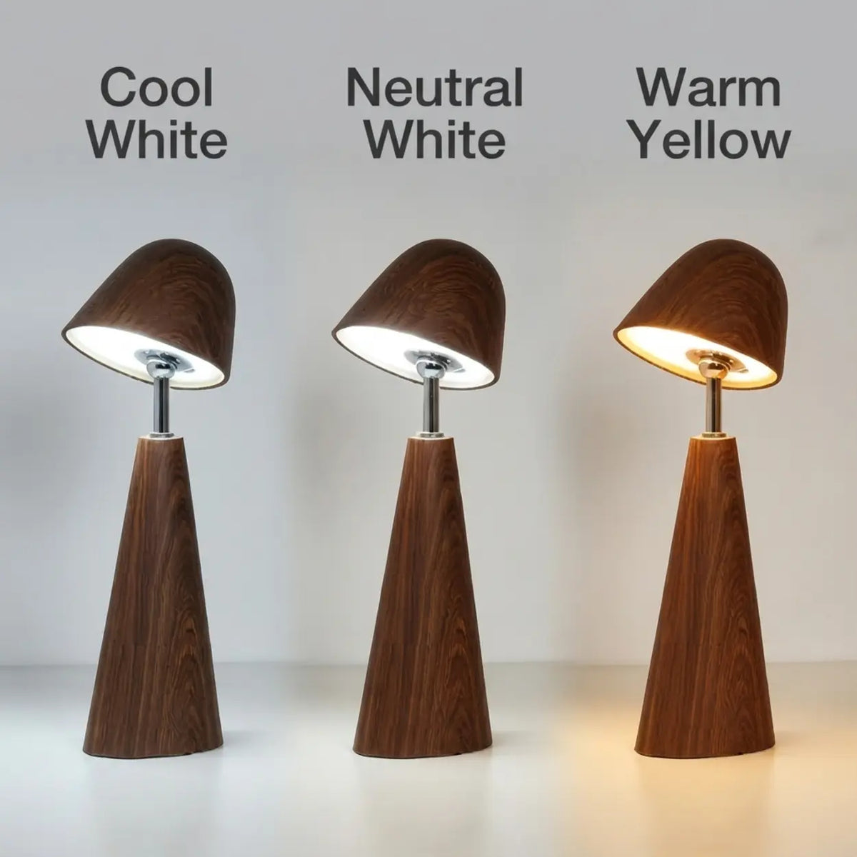 Walnut Wood Grain Ceramic Touch Dimmable LED Table Lamp Image - 4