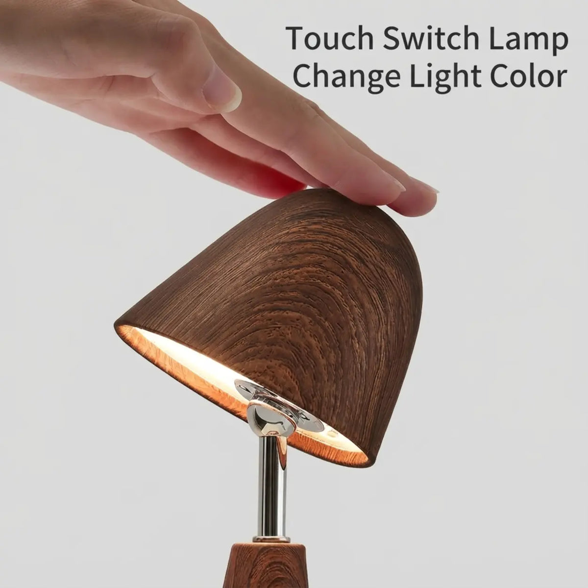 Walnut Wood Grain Ceramic Touch Dimmable LED Table Lamp Image - 6