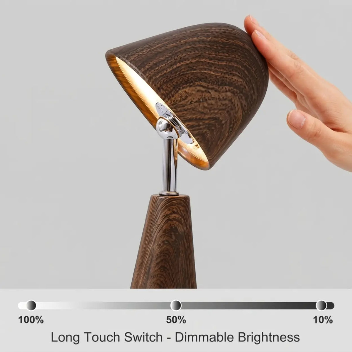 Walnut Wood Grain Ceramic Touch Dimmable LED Table Lamp Image - 7