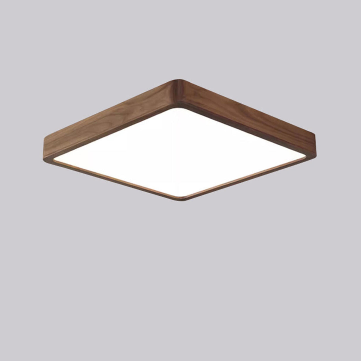 Walnut Wooden Square LED Flush Mount Ceiling Light Image - 3
