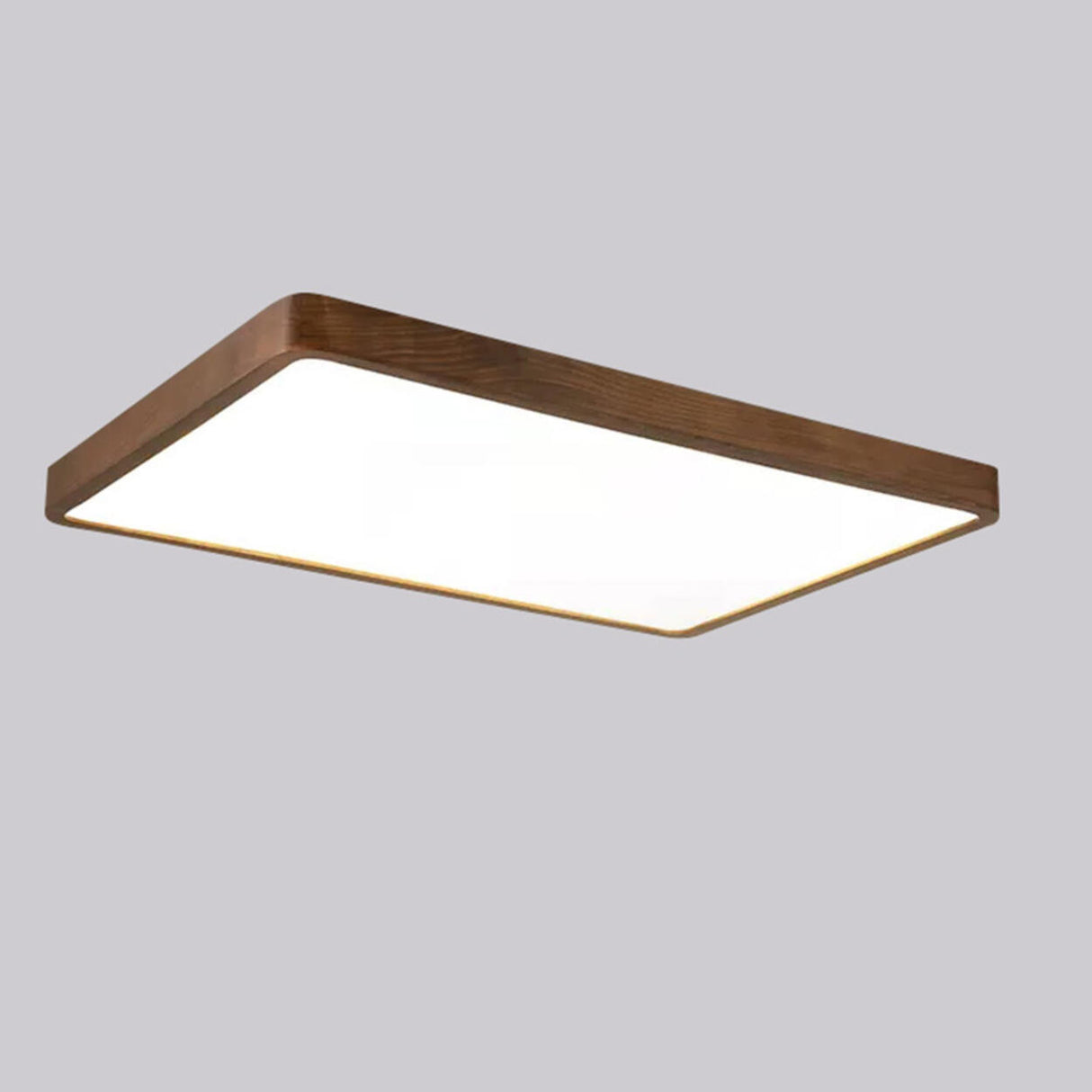 Walnut Wooden Square LED Flush Mount Ceiling Light Image - 5