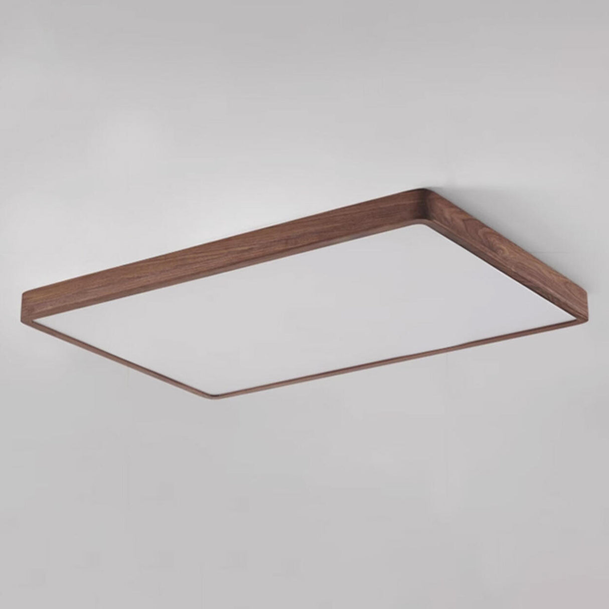 Walnut Wooden Square LED Flush Mount Ceiling Light Image - 9