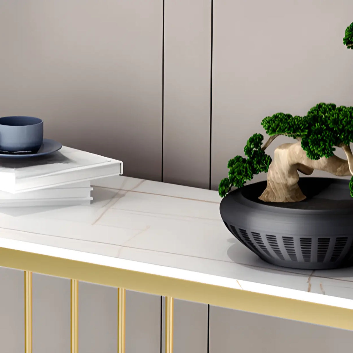 Washable Rectangular Metal Black and Gold Console Table Image - 10