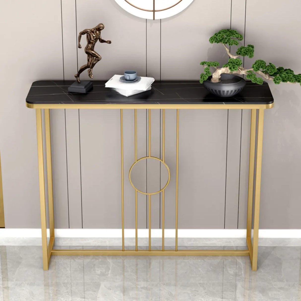 Washable Rectangular Metal Black and Gold Console Table Image - 1