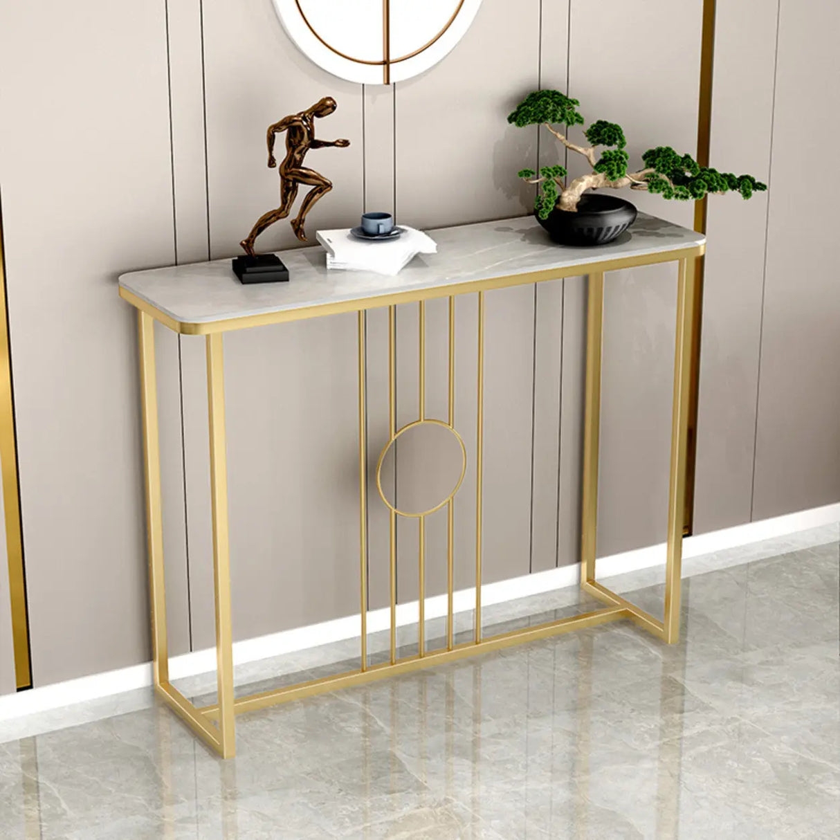 Washable Rectangular Metal Black and Gold Console Table Image - 4