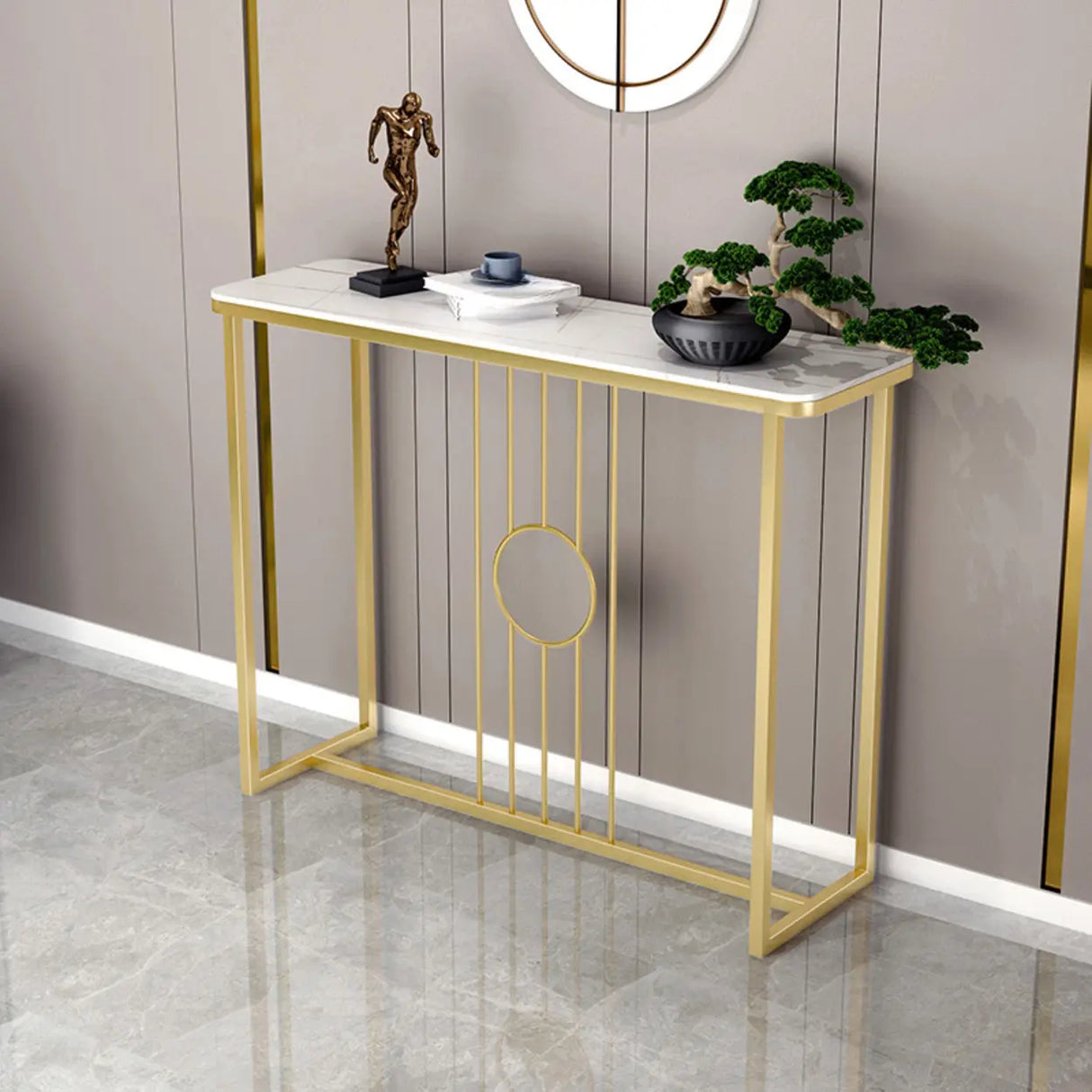 Washable Rectangular Metal Black and Gold Console Table Image - 6