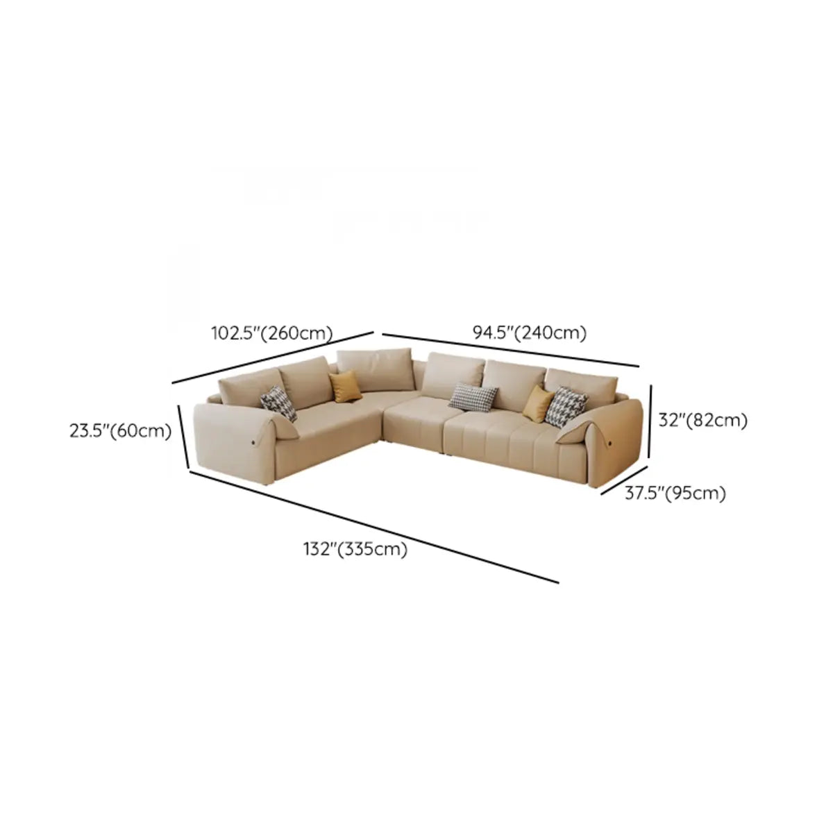 Water Resistant Leather Pillow Top Arm Corner Sectional