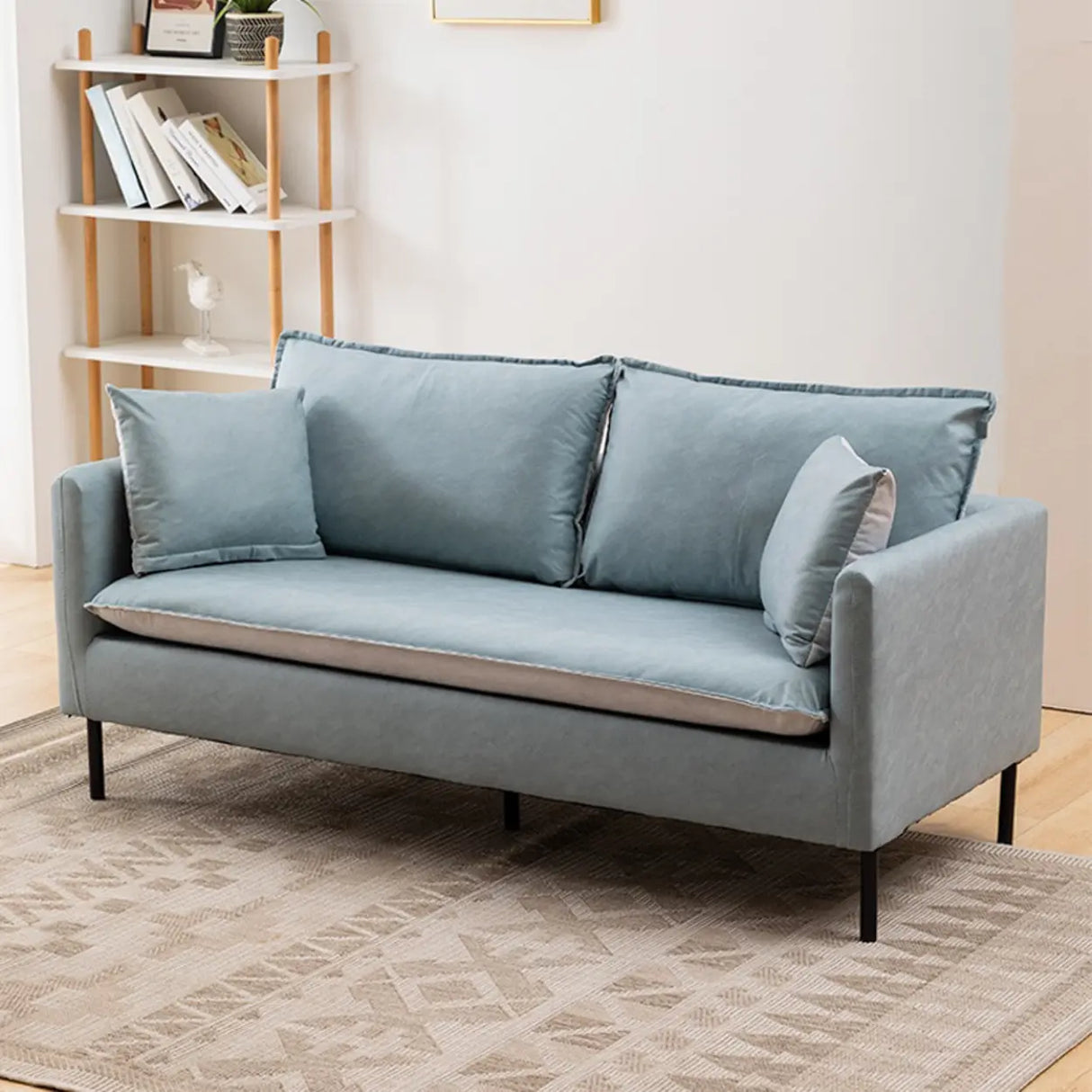 Water Resistant Tech Cloth Square Arm Black Leg Sofa Image - 1